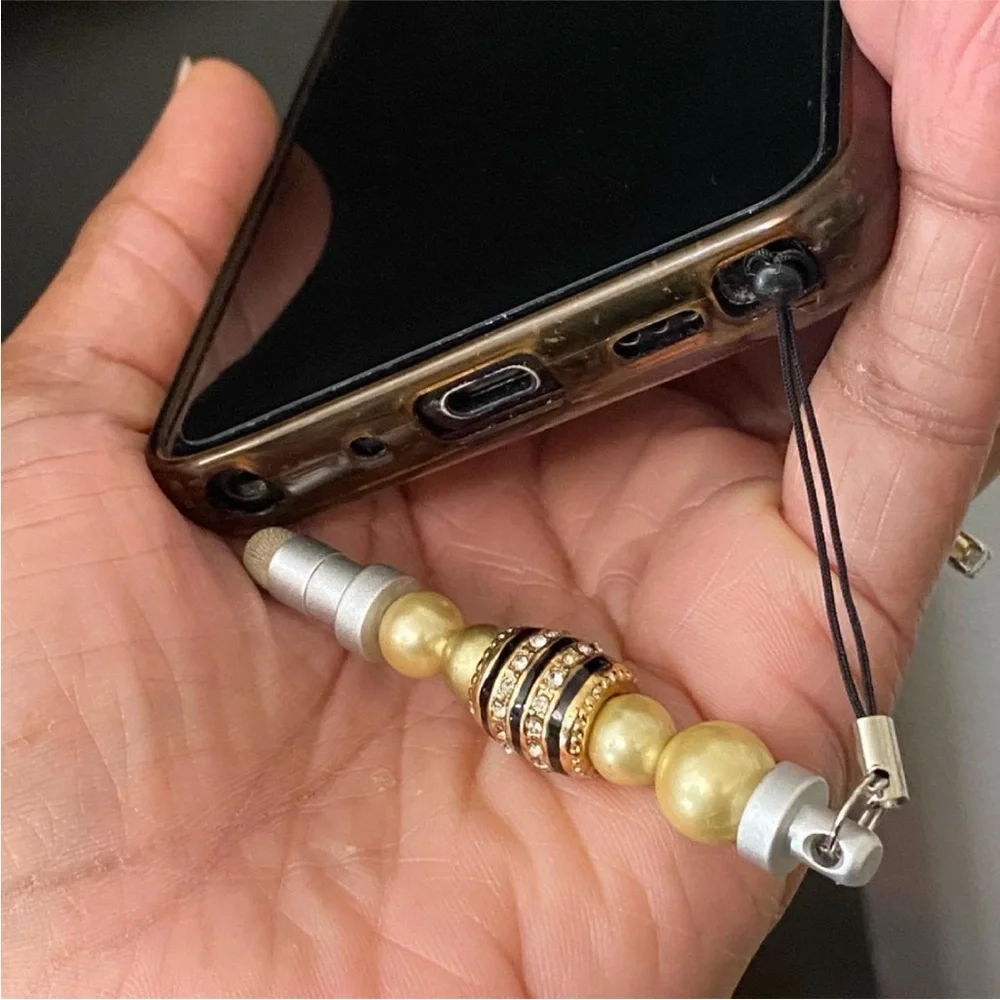 Faux Pearl Champagne Colored Beaded Stylus Mini Cell Phone Accessories